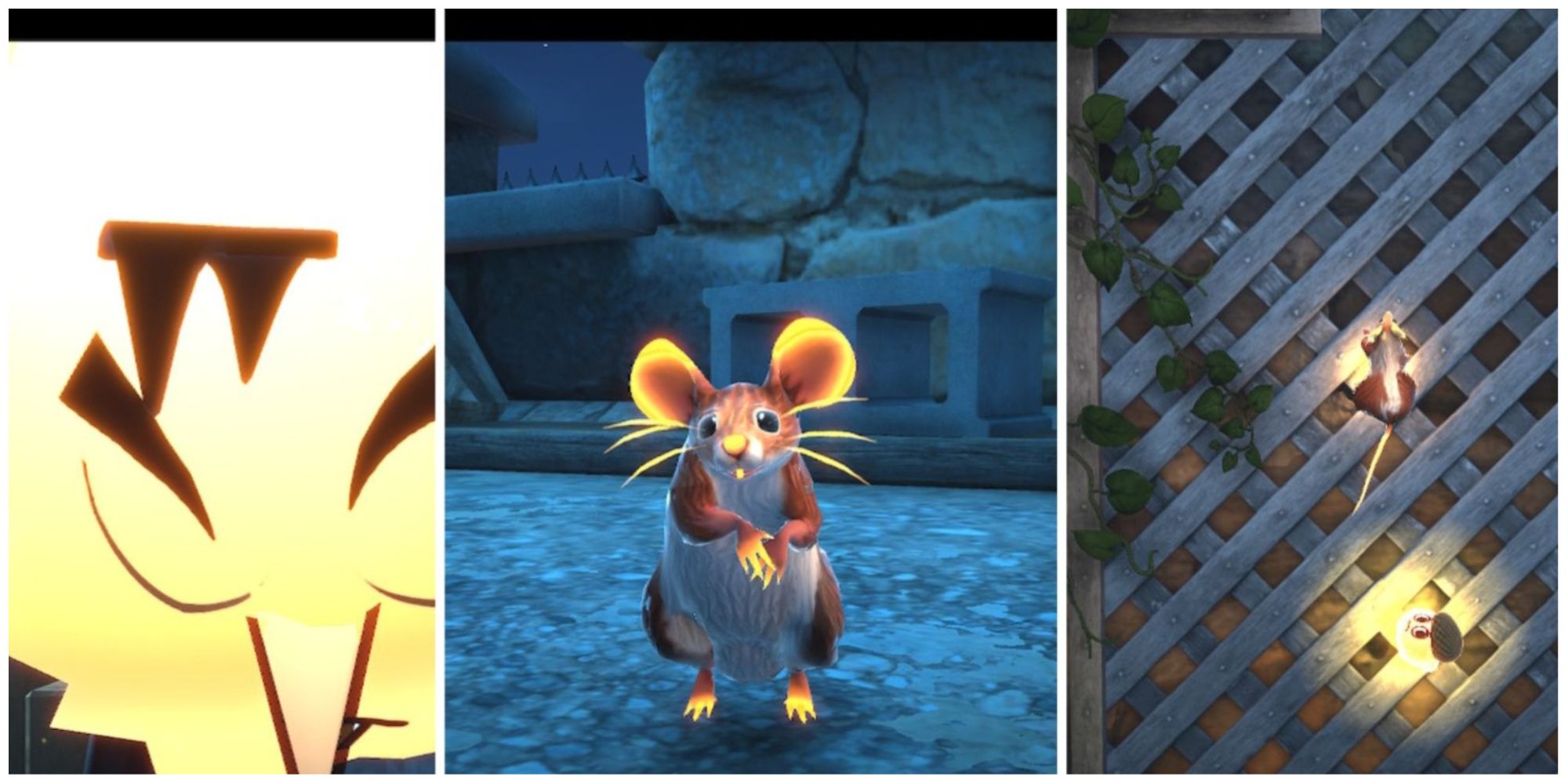 A collage of the Spirit, the Mouse, and the Mouse climbing in The Spirit And The Mouse.