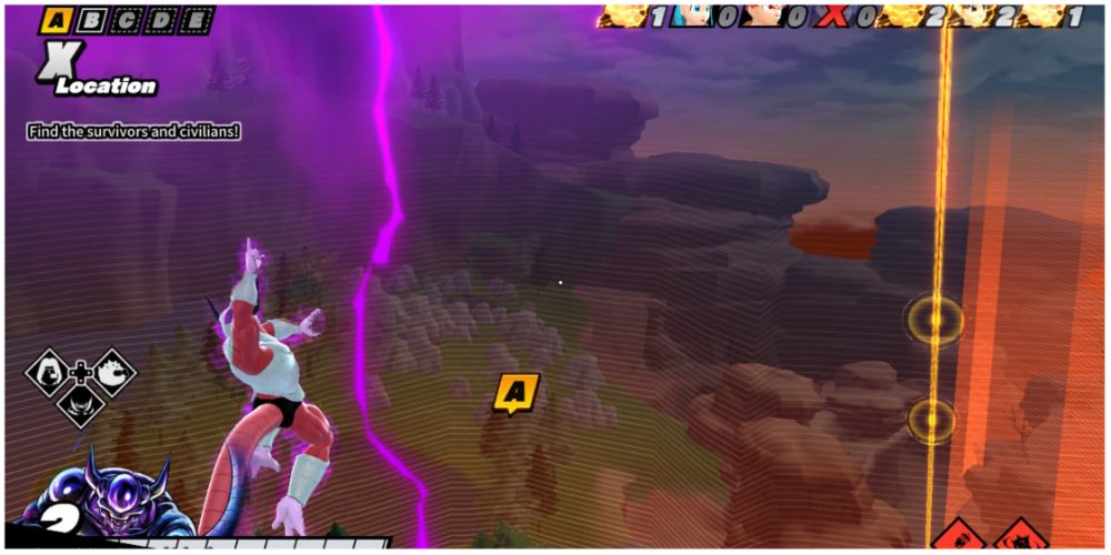 Frieza prepares to destroy Area A with a super attack in Dragon Ball: The Breakers.