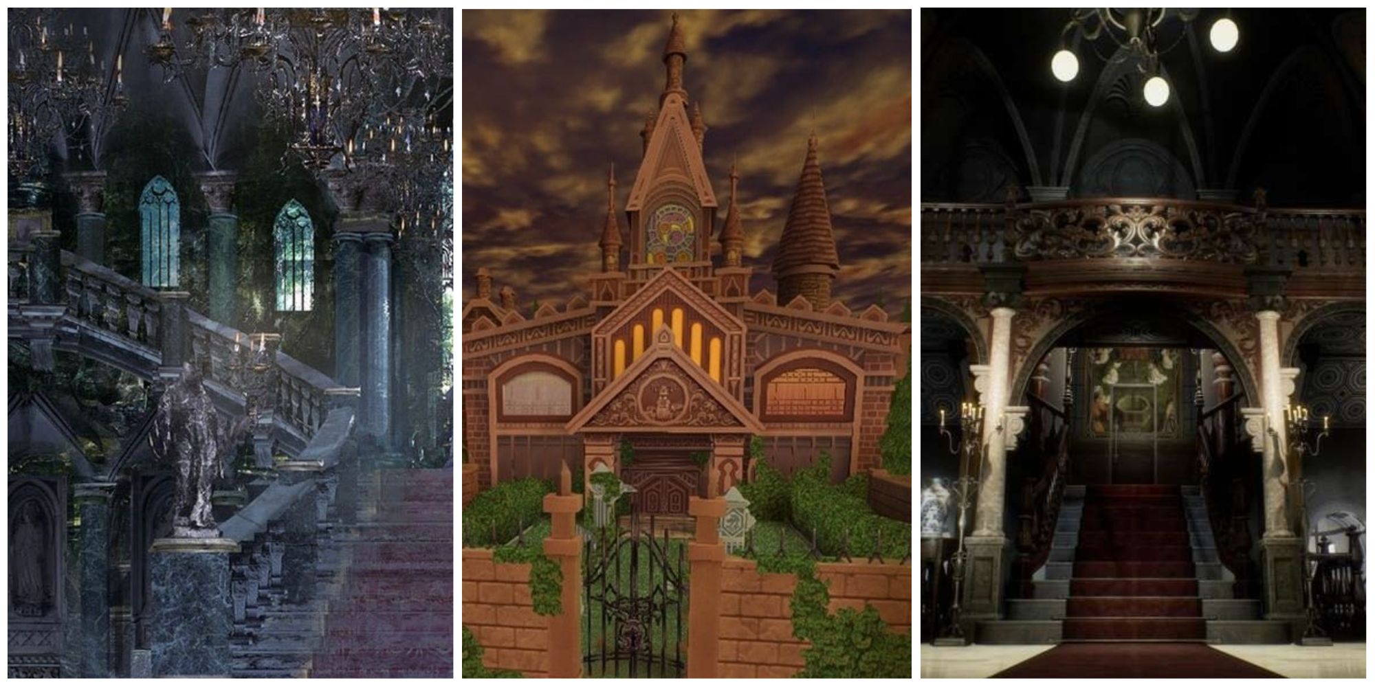 Spencer Mansion Fom Resident Evil HD remaster, Kingdom Hearts 2 Old Mansion, Cainhurst Castle Bloodborne Mansion