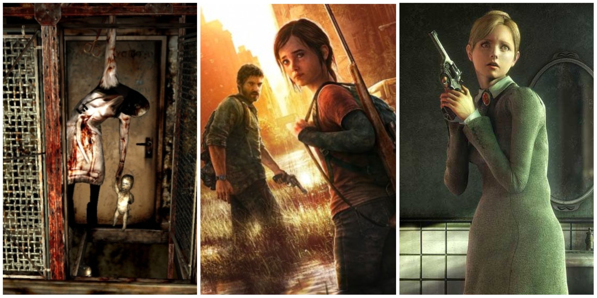 Valtiel from Silent Hill 3, Ellie and Joel from Last of Us, and Jennifer from Rule of Rose