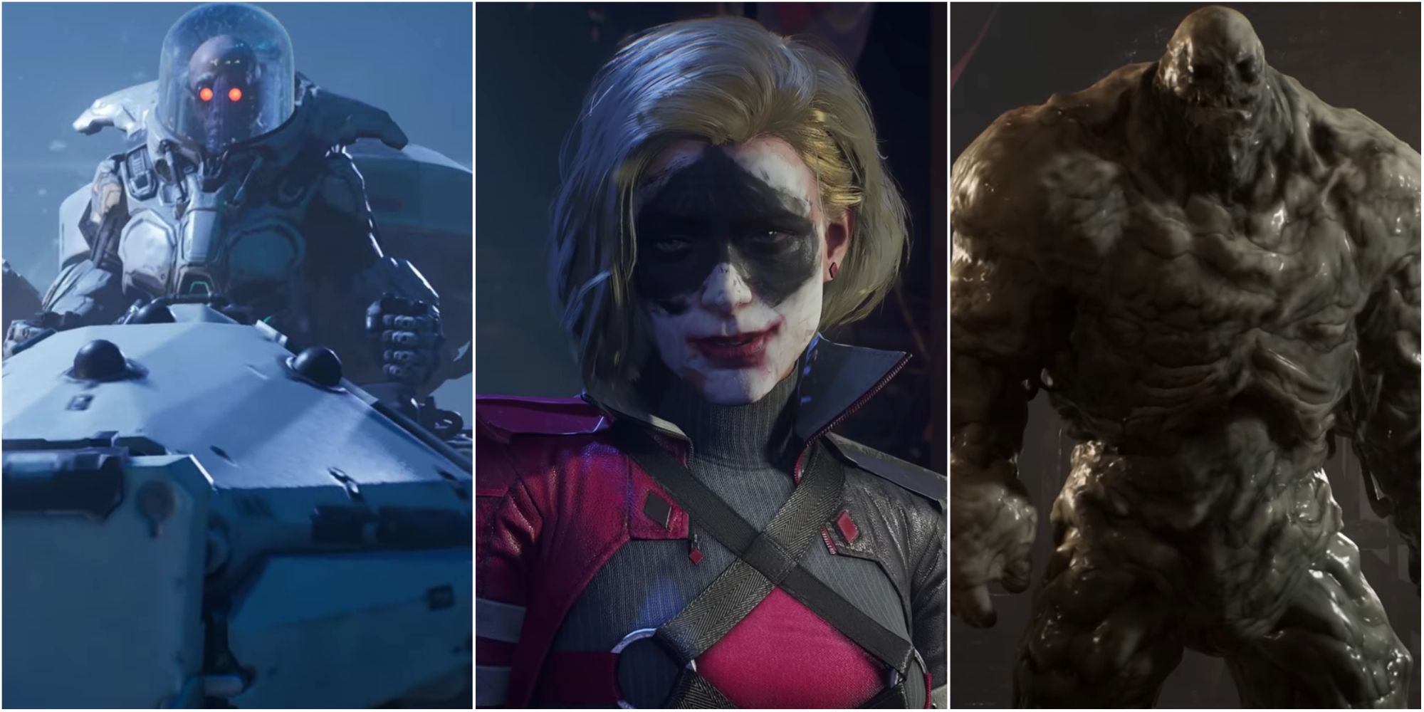 Collage of Mr. Freeze, Harley Quinn, and Clayface characters to represent their case file missions.