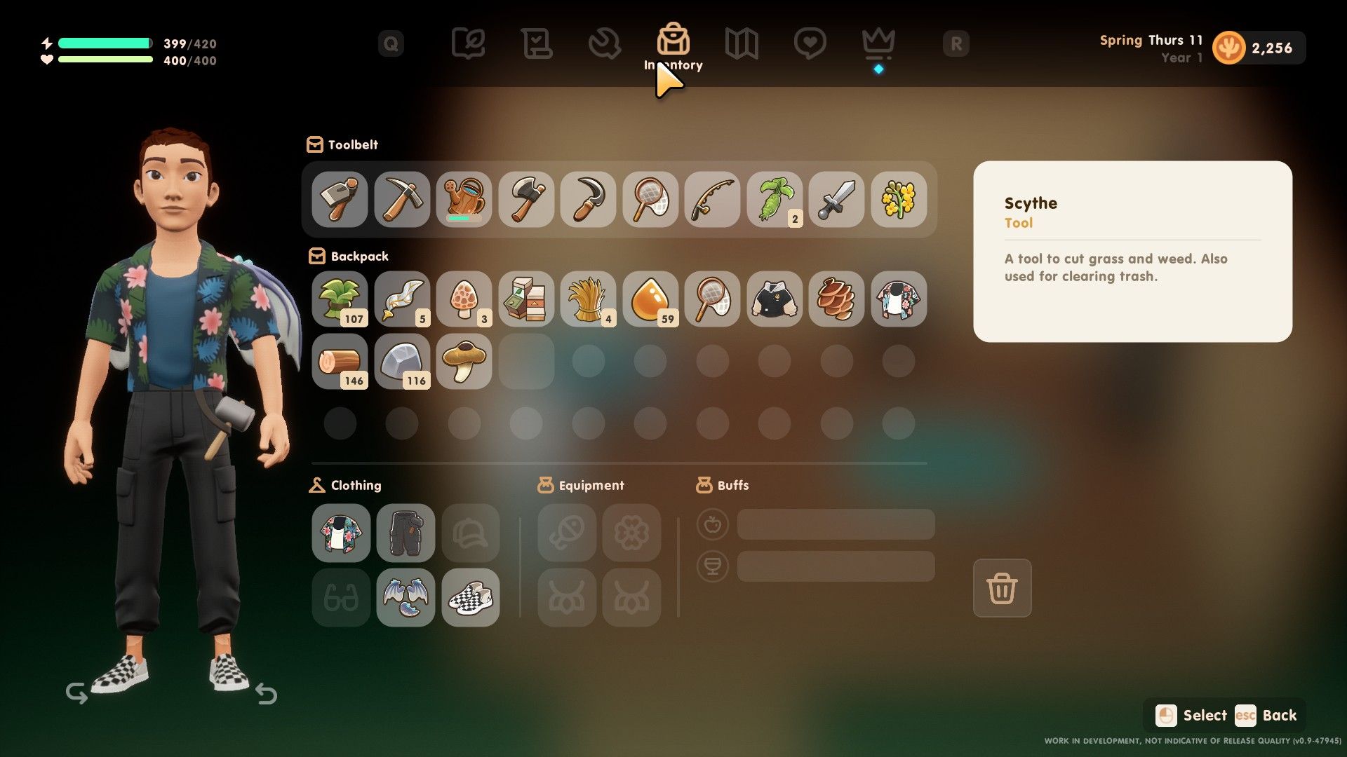 The farmer's inventory screen is very useful and gives you plenty of details to work with in Coral Island