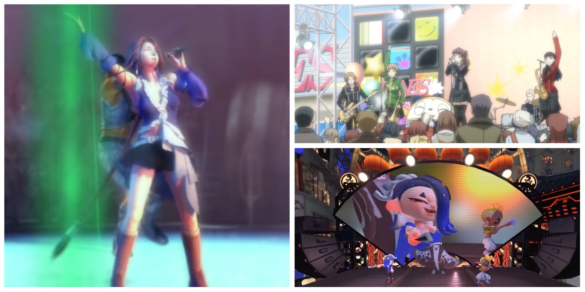  Cover Image for X Best In-Game Concerts Featuring Yuna from Final Fantasy X-2, The Cast of Persona 4 Golden, and Shiver, Big Man, and Frye from Splatoon 3