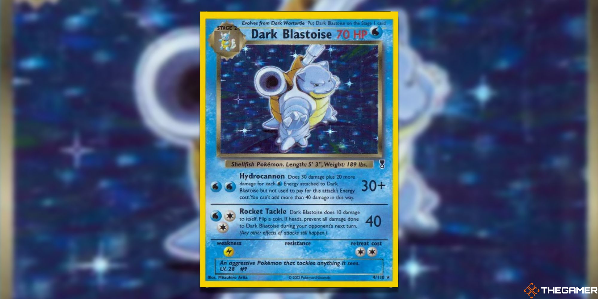 Pokemon TCG: Blastoise from Legendary Collection with blurry background