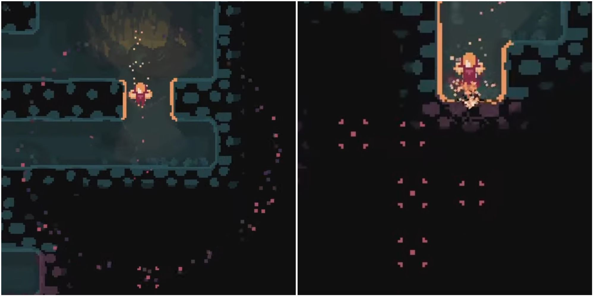 Left: The Keeper sending out a ping with the Probe / Right: The Keeper digging towards found resources