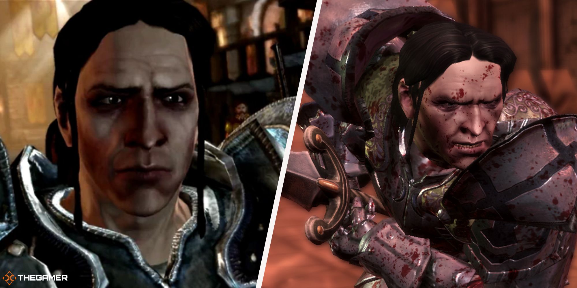Dragon Age Origins - Loghain in the landsmeet (left), loghain sacrificing himself to kill the archdemon (right)
