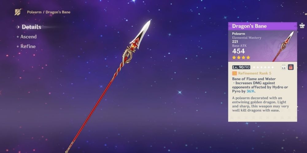 Dragon&rsquo;s Bane polearm and its description in Genshin Impact