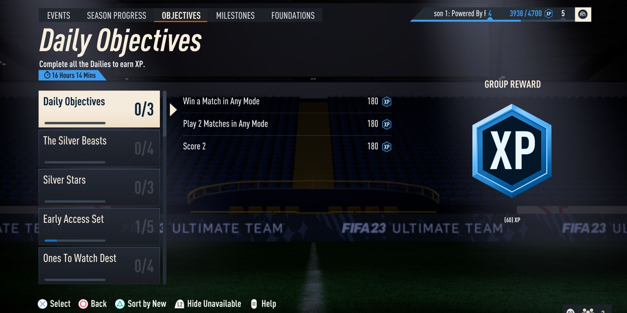 The Daily Objectives screen for FUT in FIFA 23.