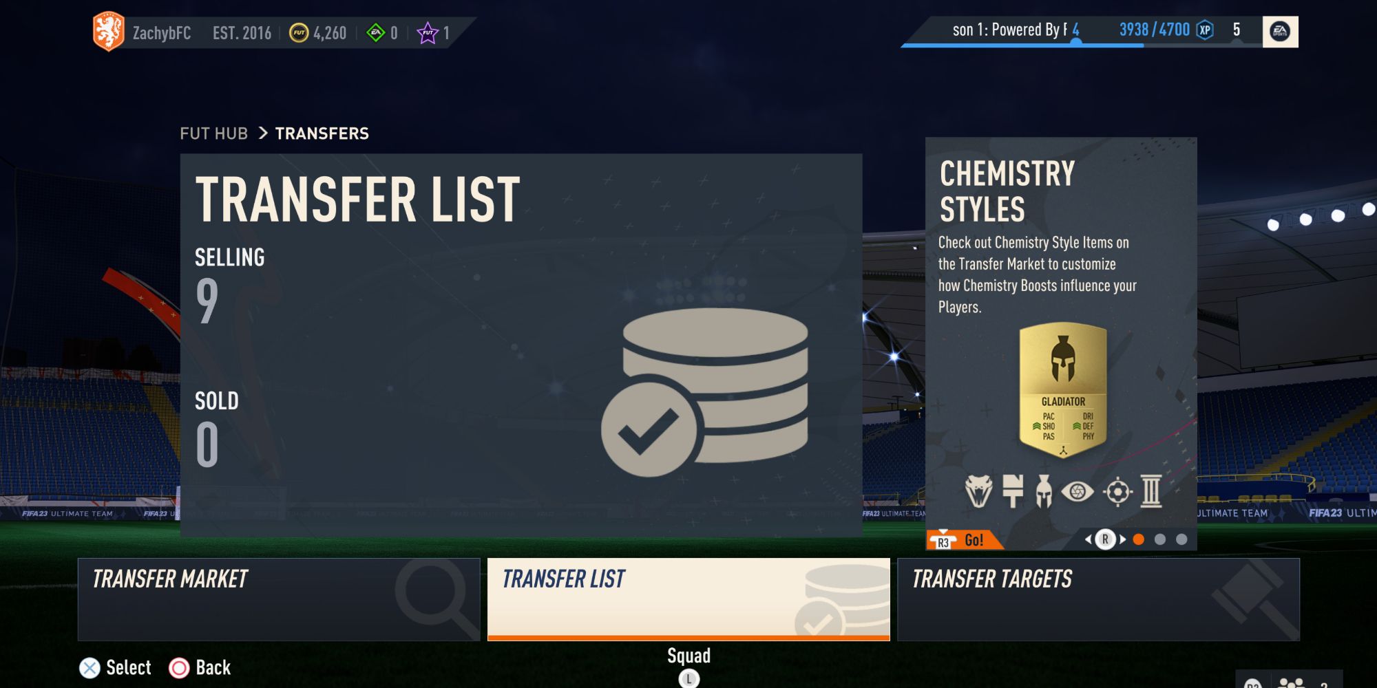 Your Transfer List displayed in the FUT menu of FIFA 23.
