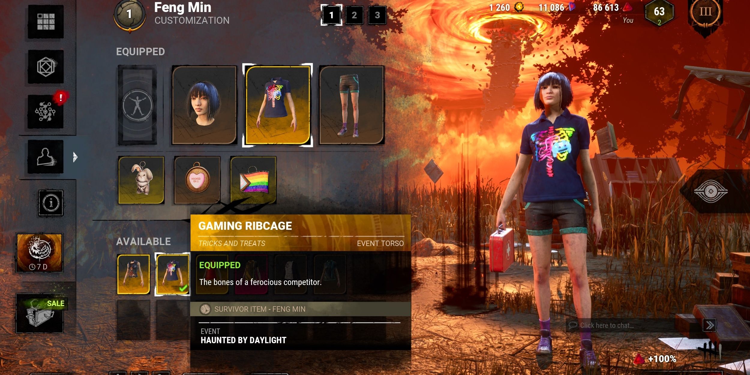 Feng Min looking like a pro gamer in the Gaming Ribcage chest cosmetic