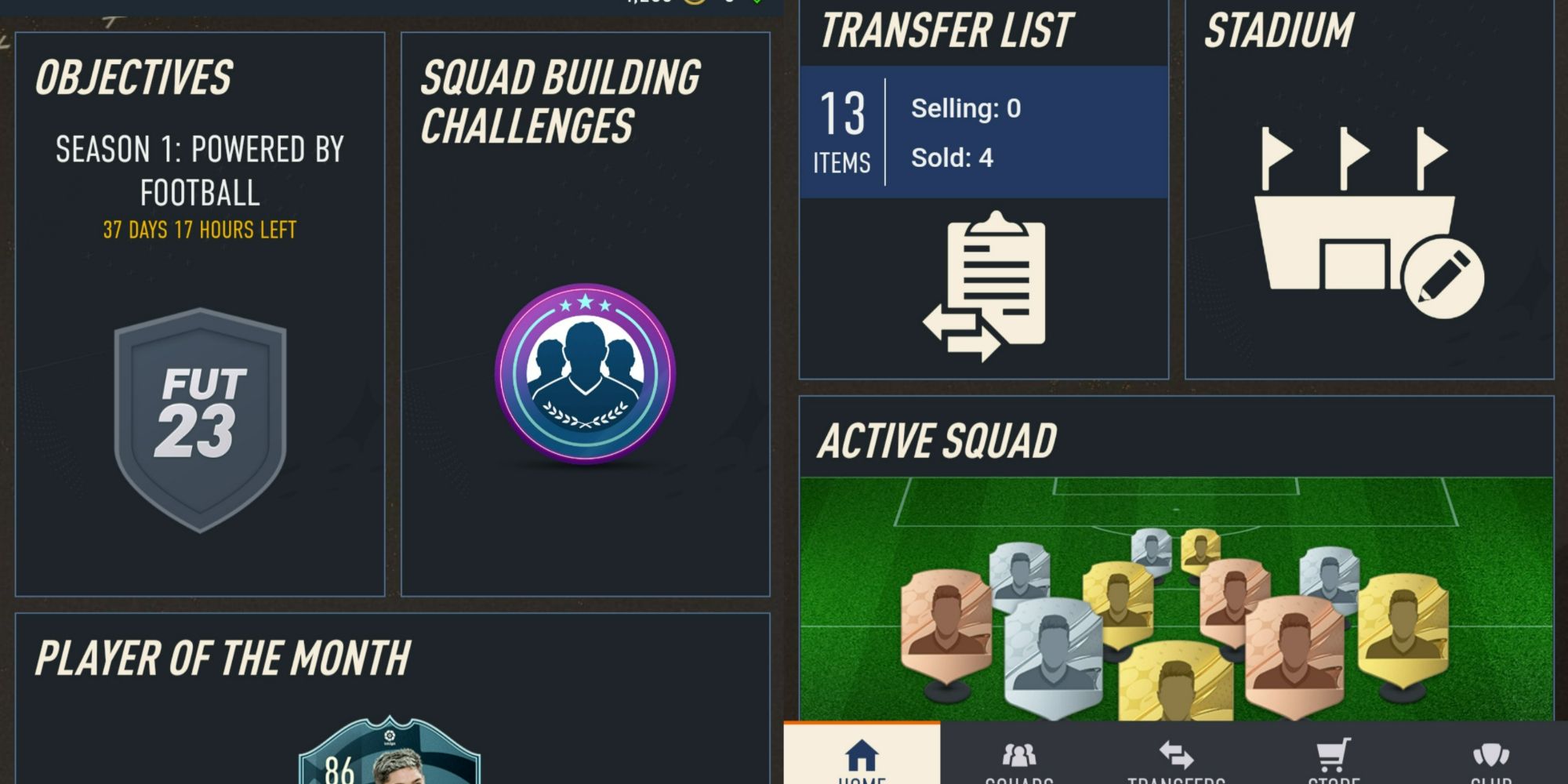 Various menu options displayed in the FUT Companion App for FIFA 23.