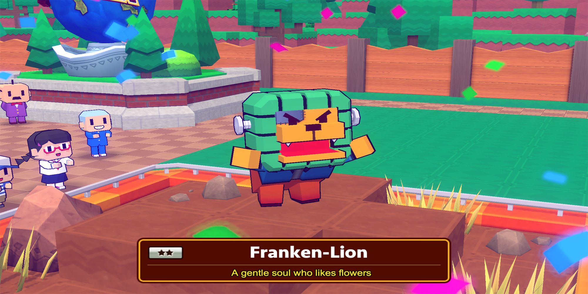 Franken-Lion roars for an adoring crowd in Zookeeper World.