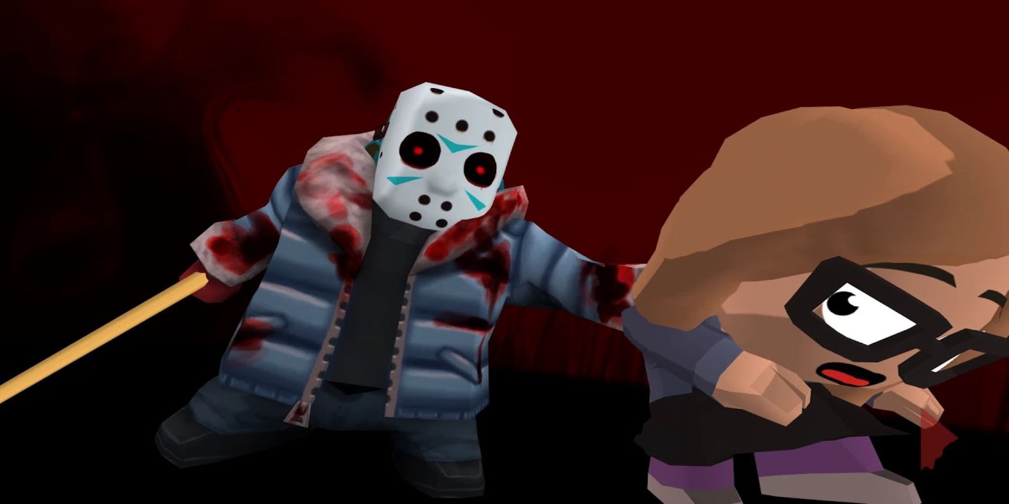 Jason Voorhees murders a bespectacled teenager with a baseball bat in Friday The 13th: Killer Puzzle.
