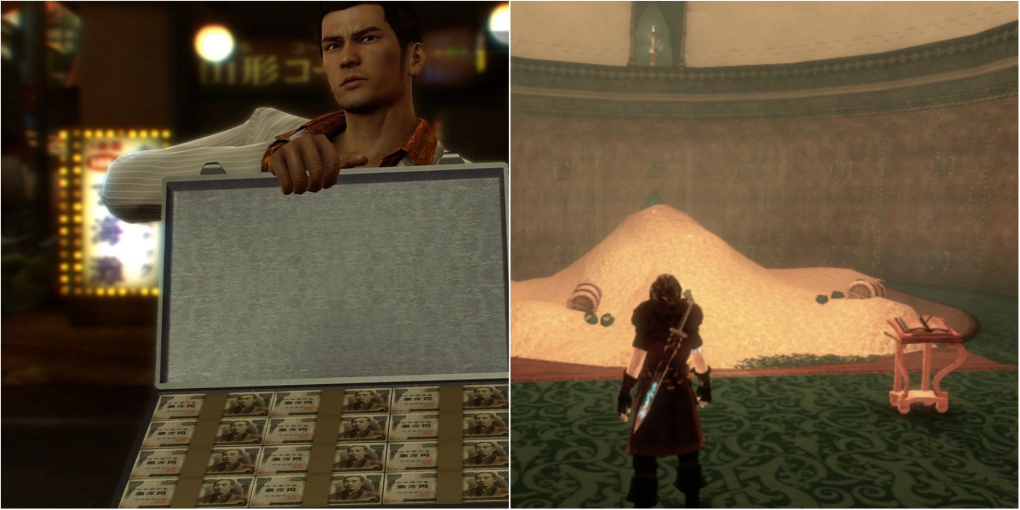 Games Where You Can Throw Money At Problems Featured Split Image Yakuza 0 and Fable 3
