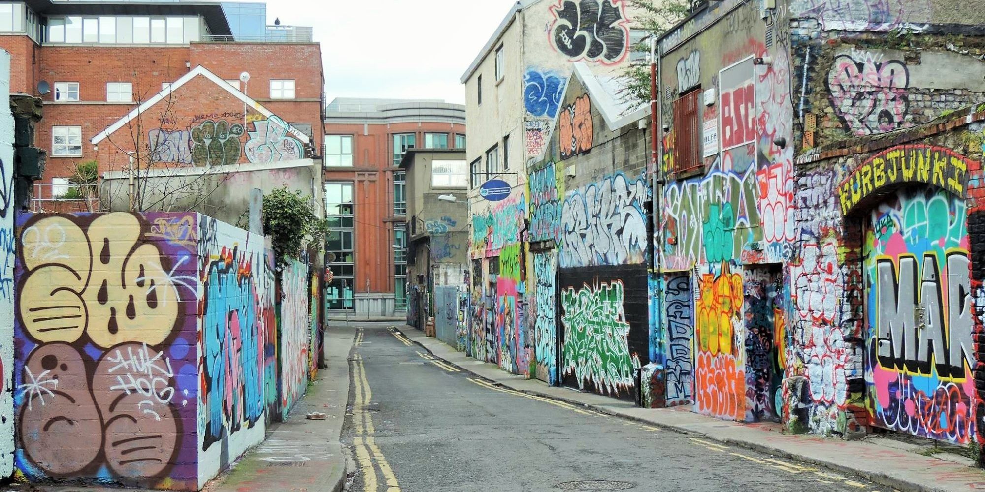 A street of Dublin depicting various pieces of graffiti