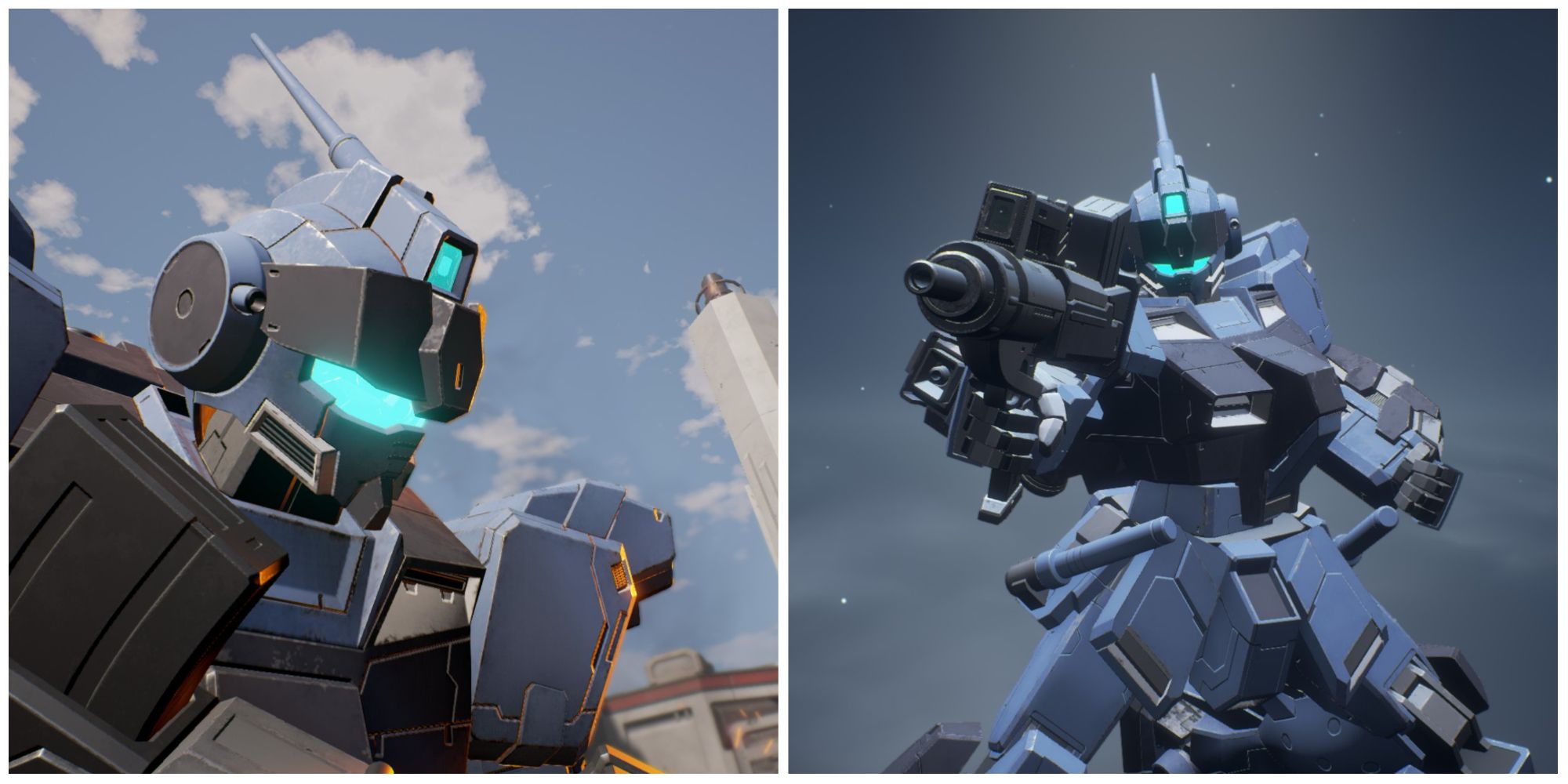 A pair of images depicting a large blue robot