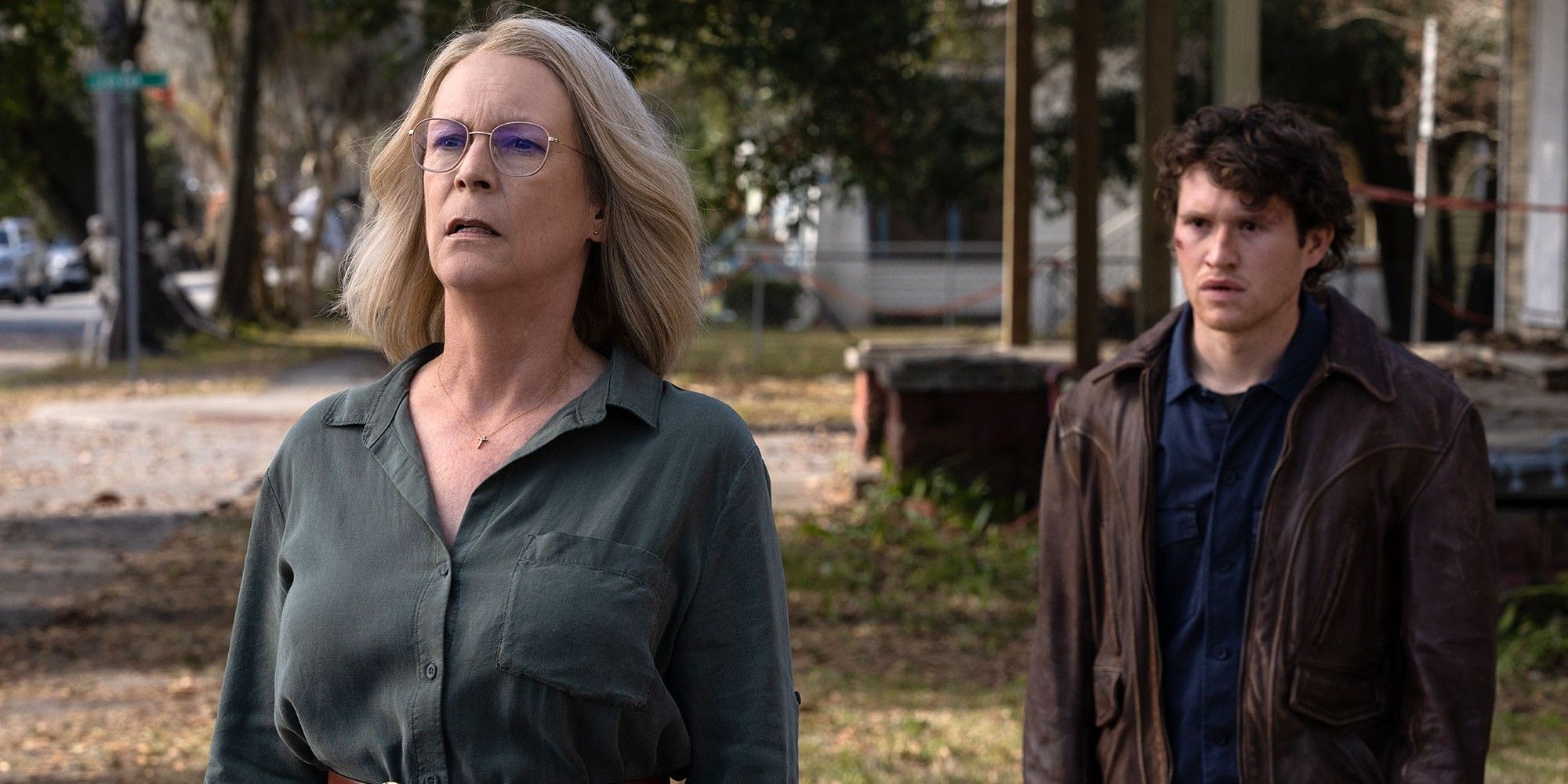 Jamie Lee Curtis and Rohan Campbell in Halloween Ends.