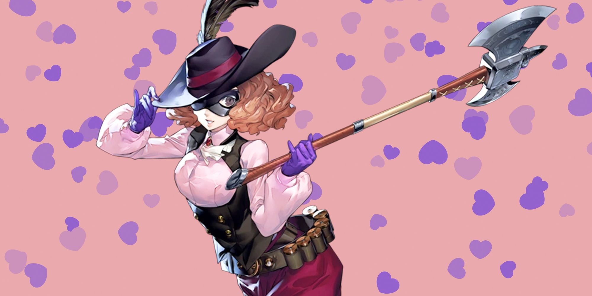 Haru from Persona 5 surrounded by love hearts