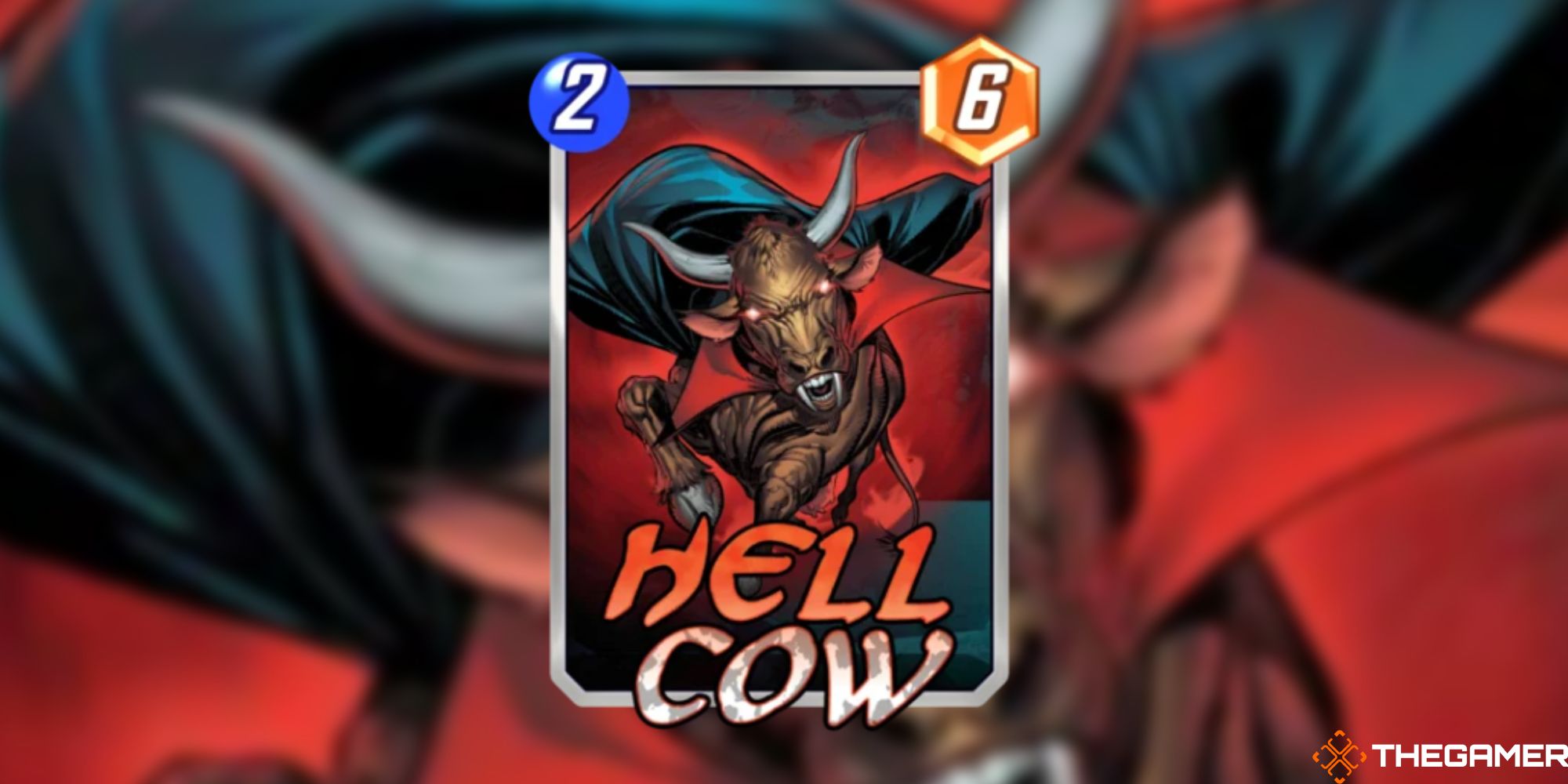 Marvel Snap - Hell Cow on a blurred background