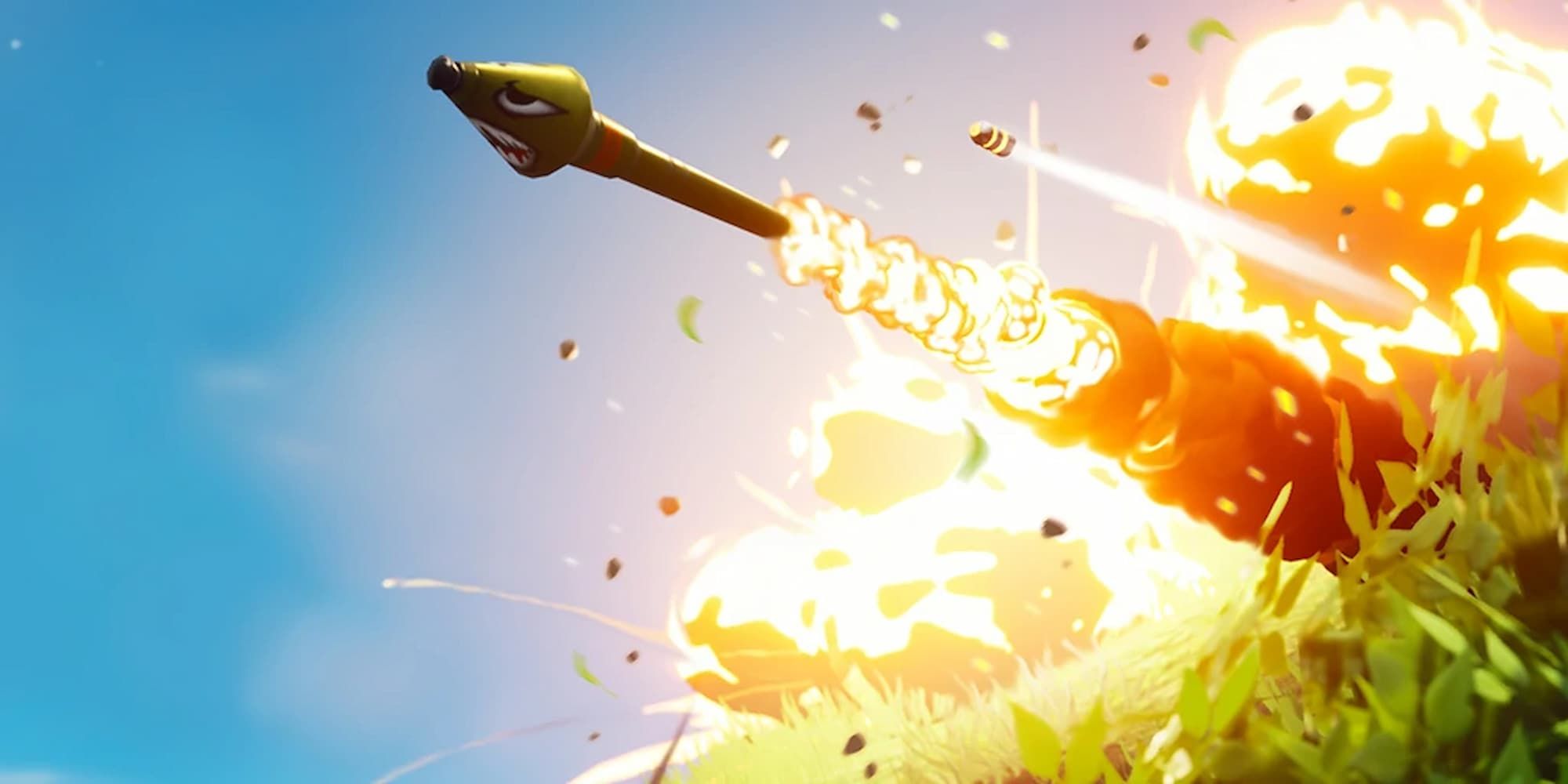 A rocket from Fortnite blasts forward as part of the High Explosives LTM.