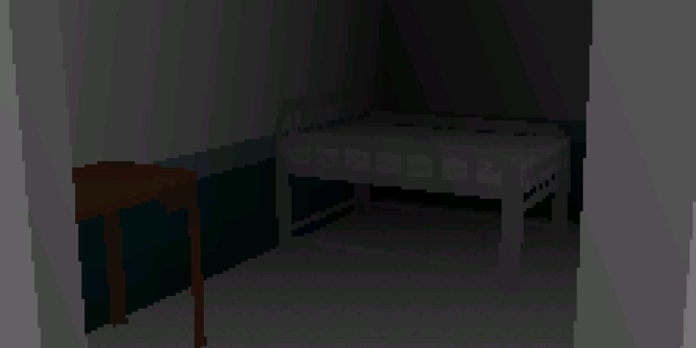 I See You screenshot screenshot of a low poly white room with a bed and a table.
