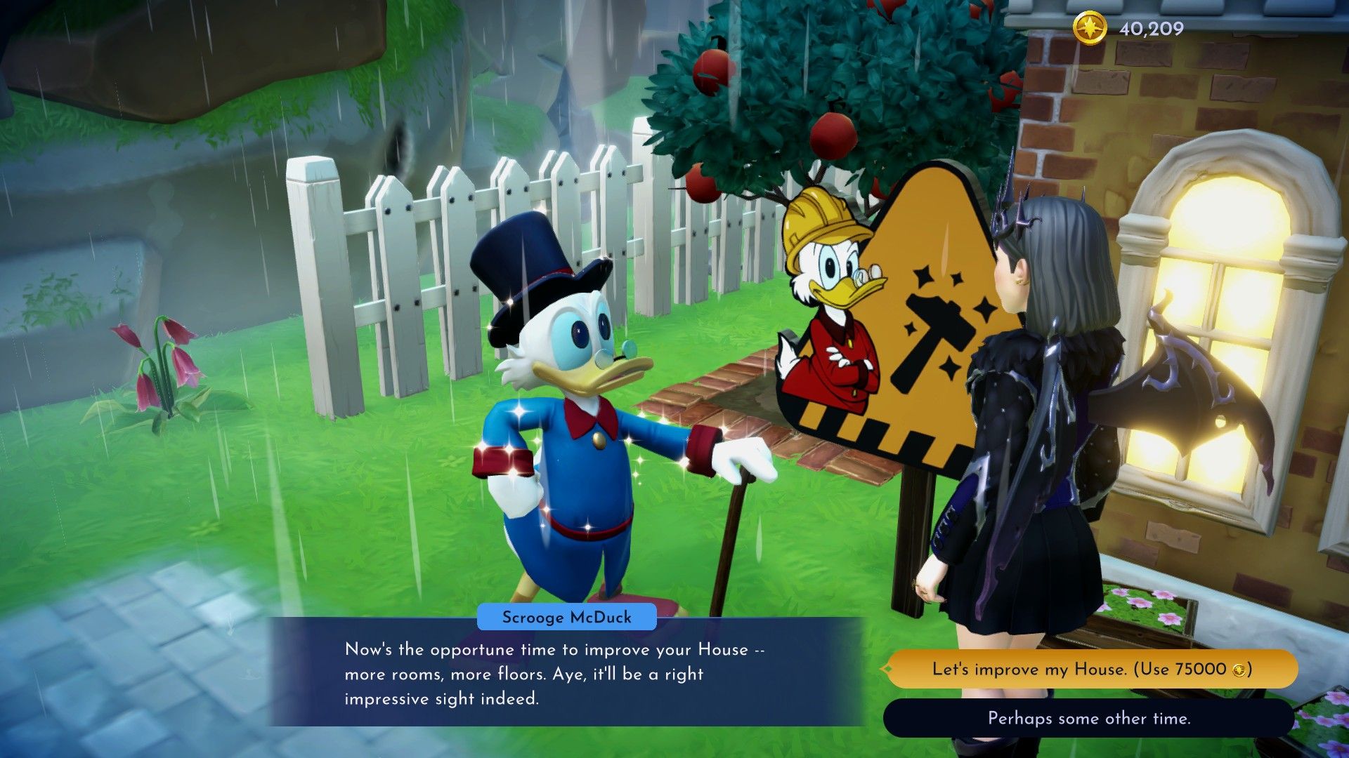 Scrooge helping the founder improve their home in dreamlight Valley