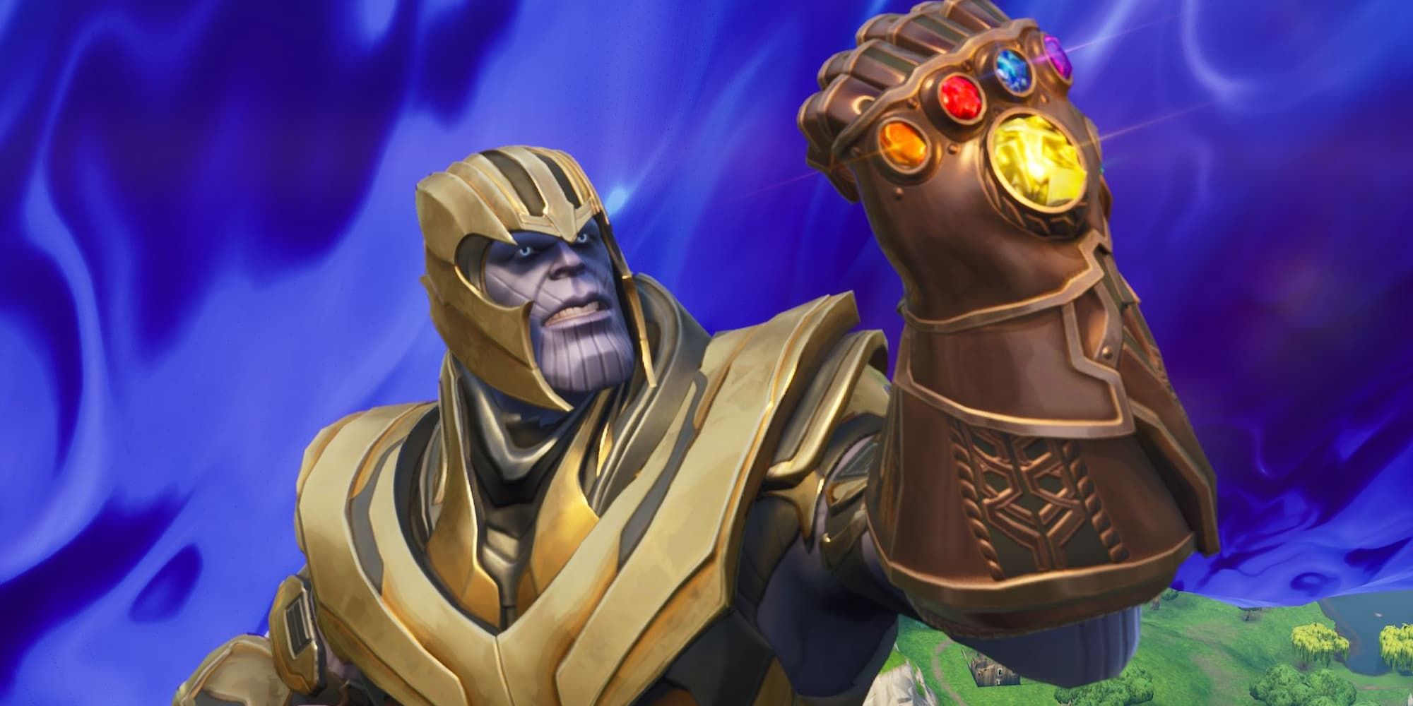 Thanos wields the Infinity Gauntlet in Fortnite.