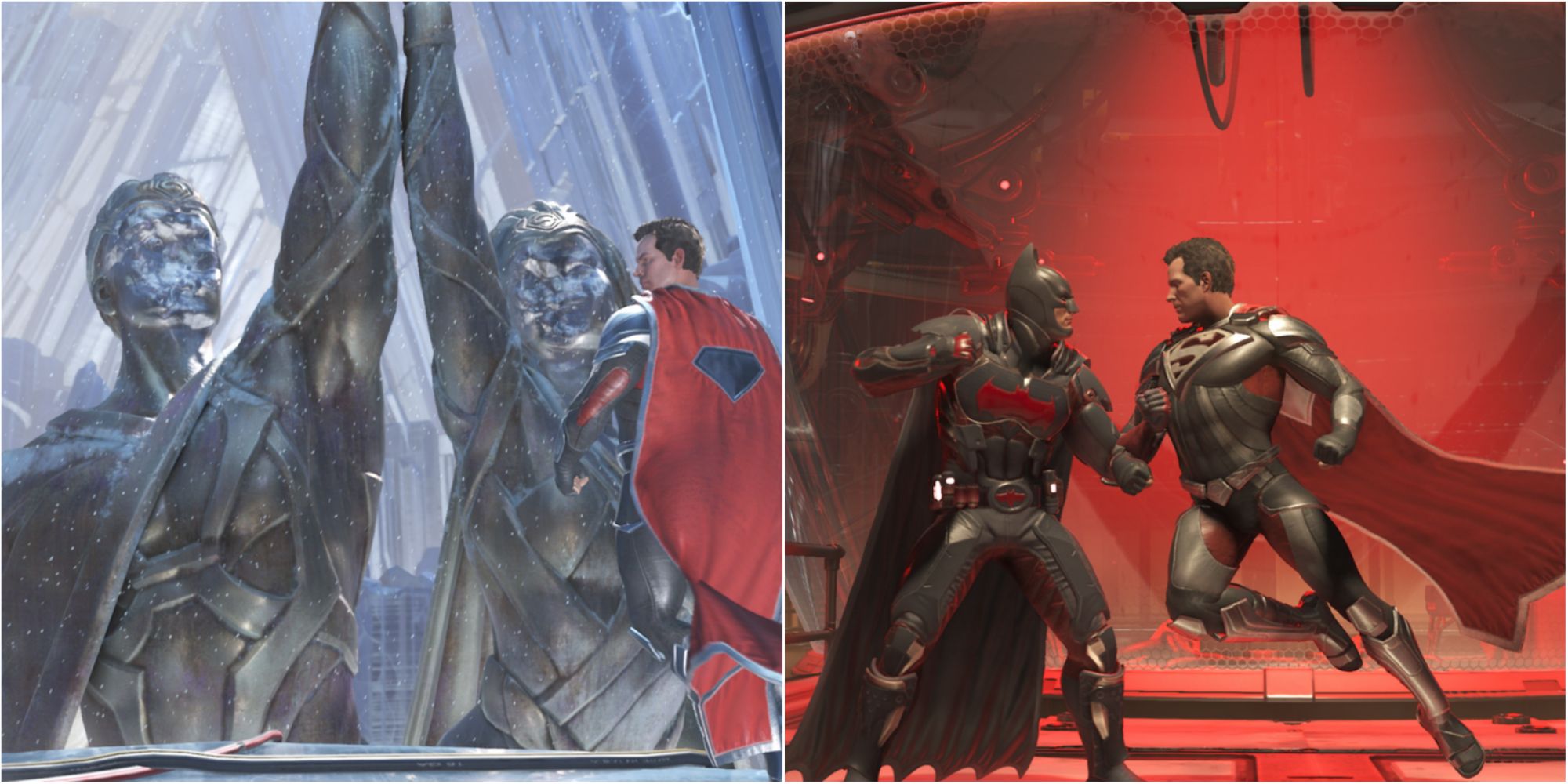 Injustice 2 Stages Featured Split Image Fortress Of Solitude And Red Sun Prison