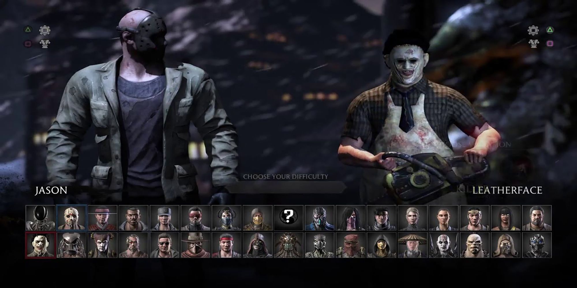 Jason Voorhees and Leatherface on the Mortal Kombat XL character select screen.