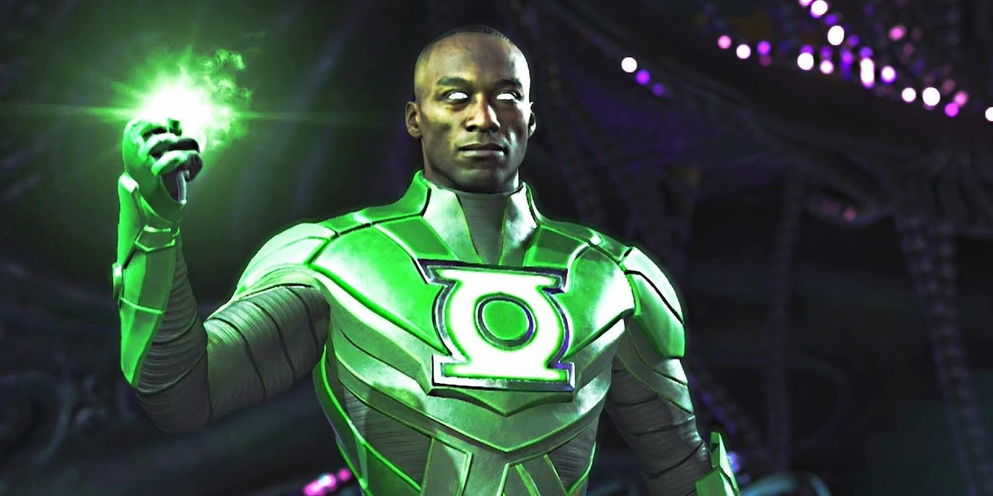 John Stewart stands tall while illuminating the light from his power ring.