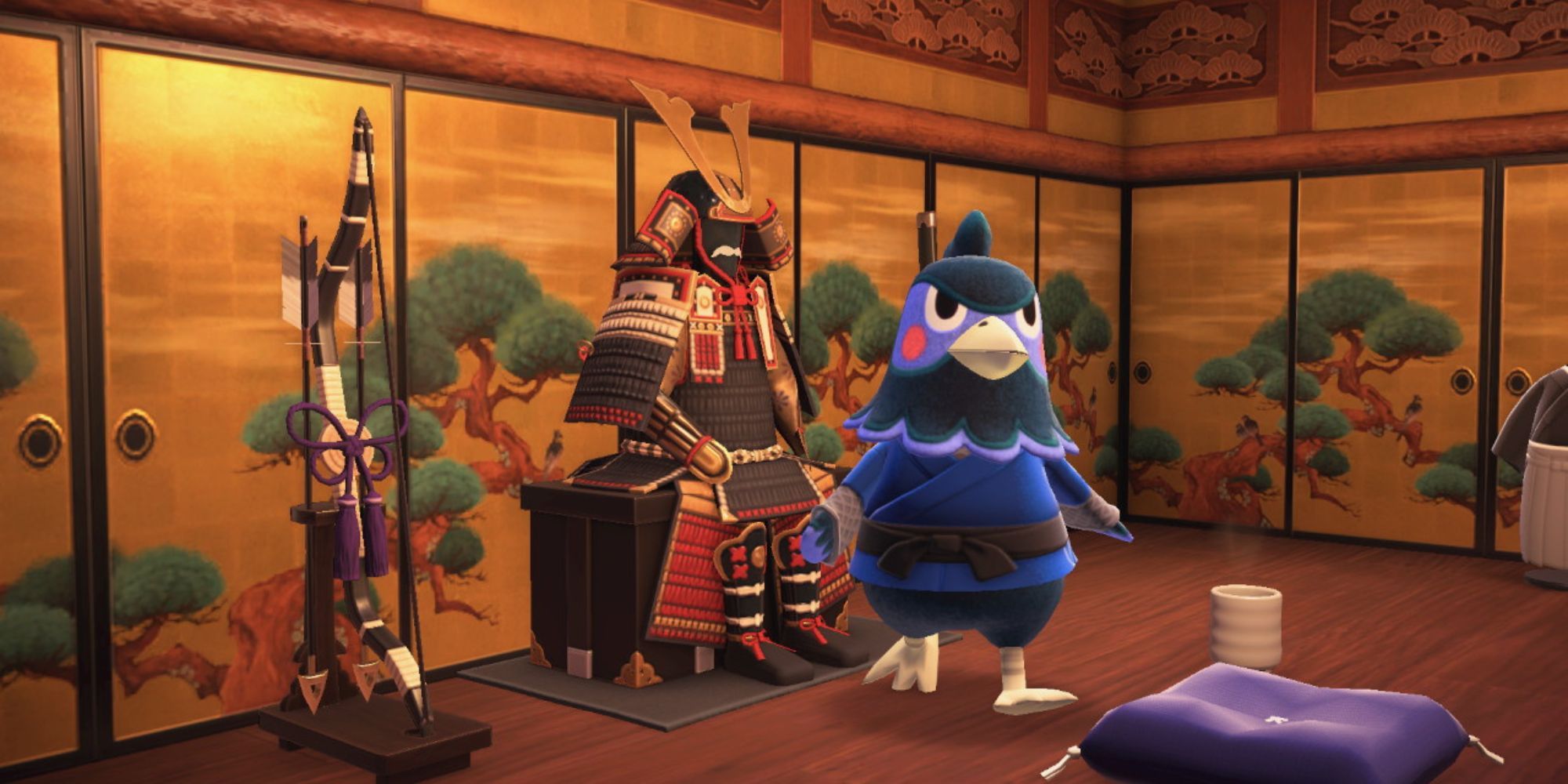 Ken walks by some samurai armor in his house