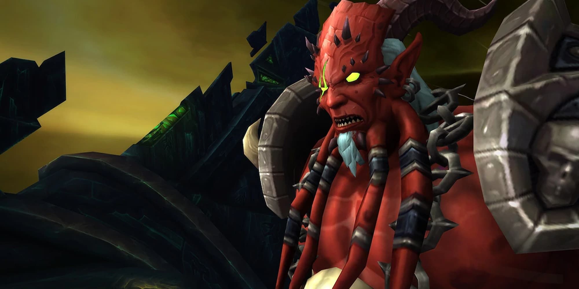 Kil'Jaeden stares outward with a look of anger on his face.