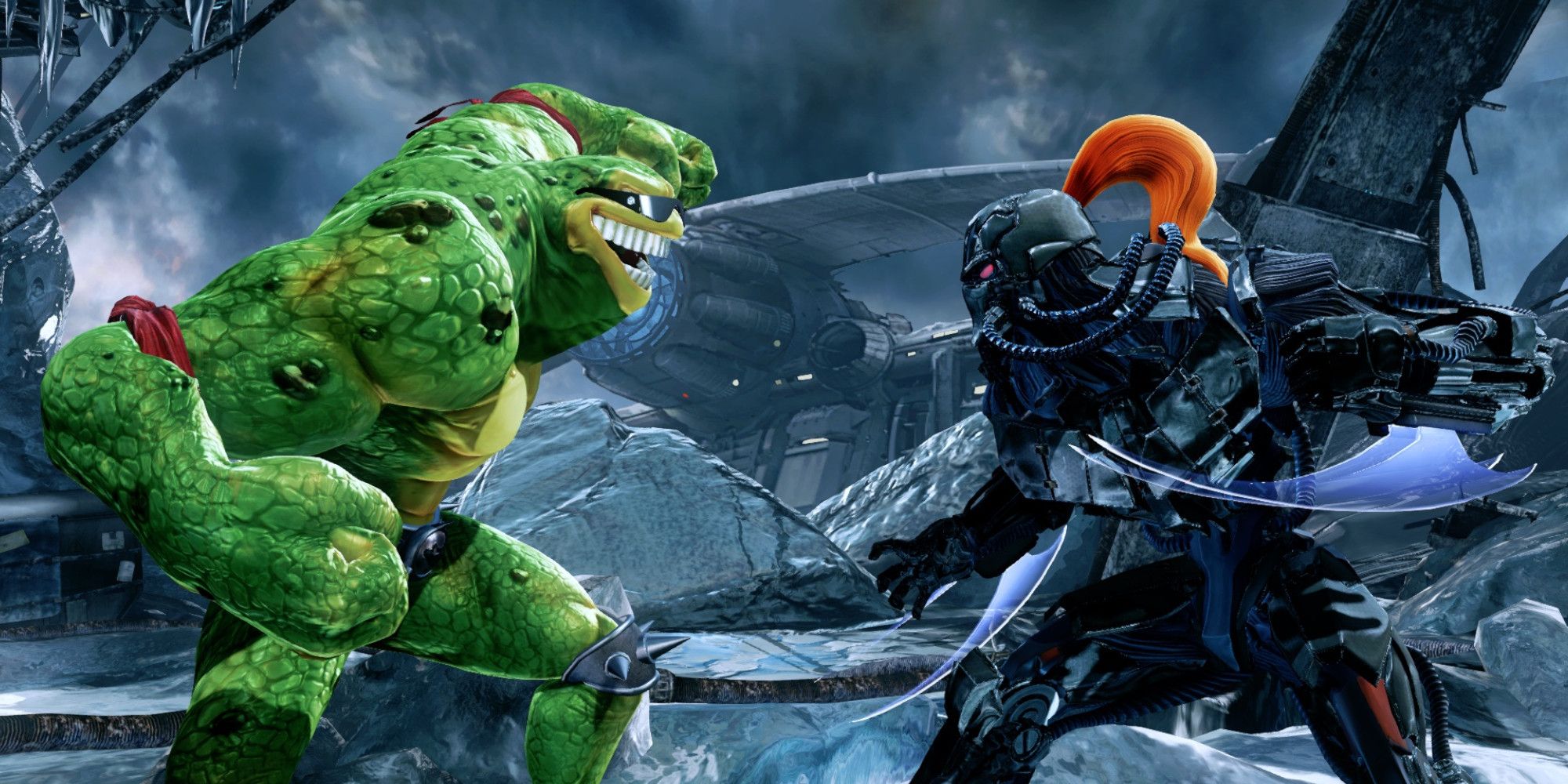 Killer Instinct's Rash and Fulgore staring each other down about to face off