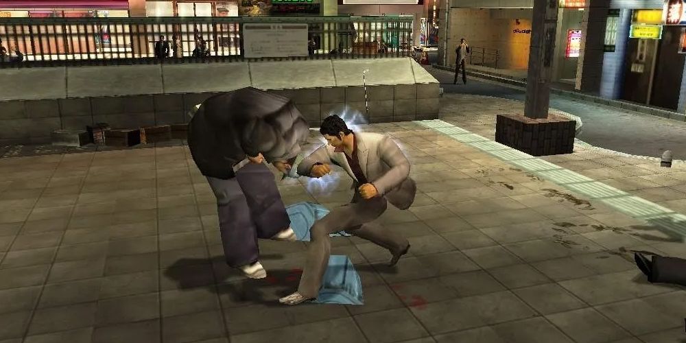 Kiryu punching someone in Yakuza