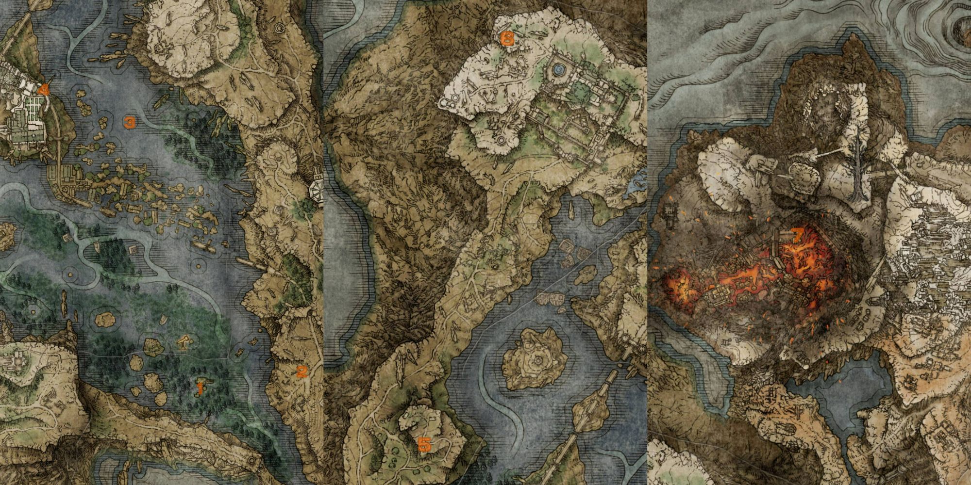 Elden Ring Liurnia of the Lakes split image with teleport locations