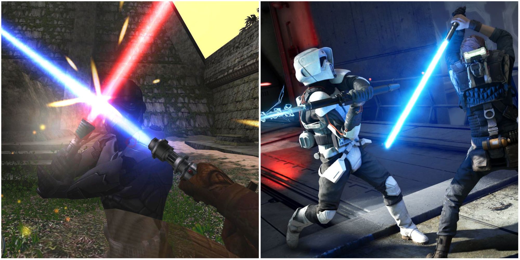Collage of Lightsabers in Jedi Academy 2 and Jedi: Fallen Order