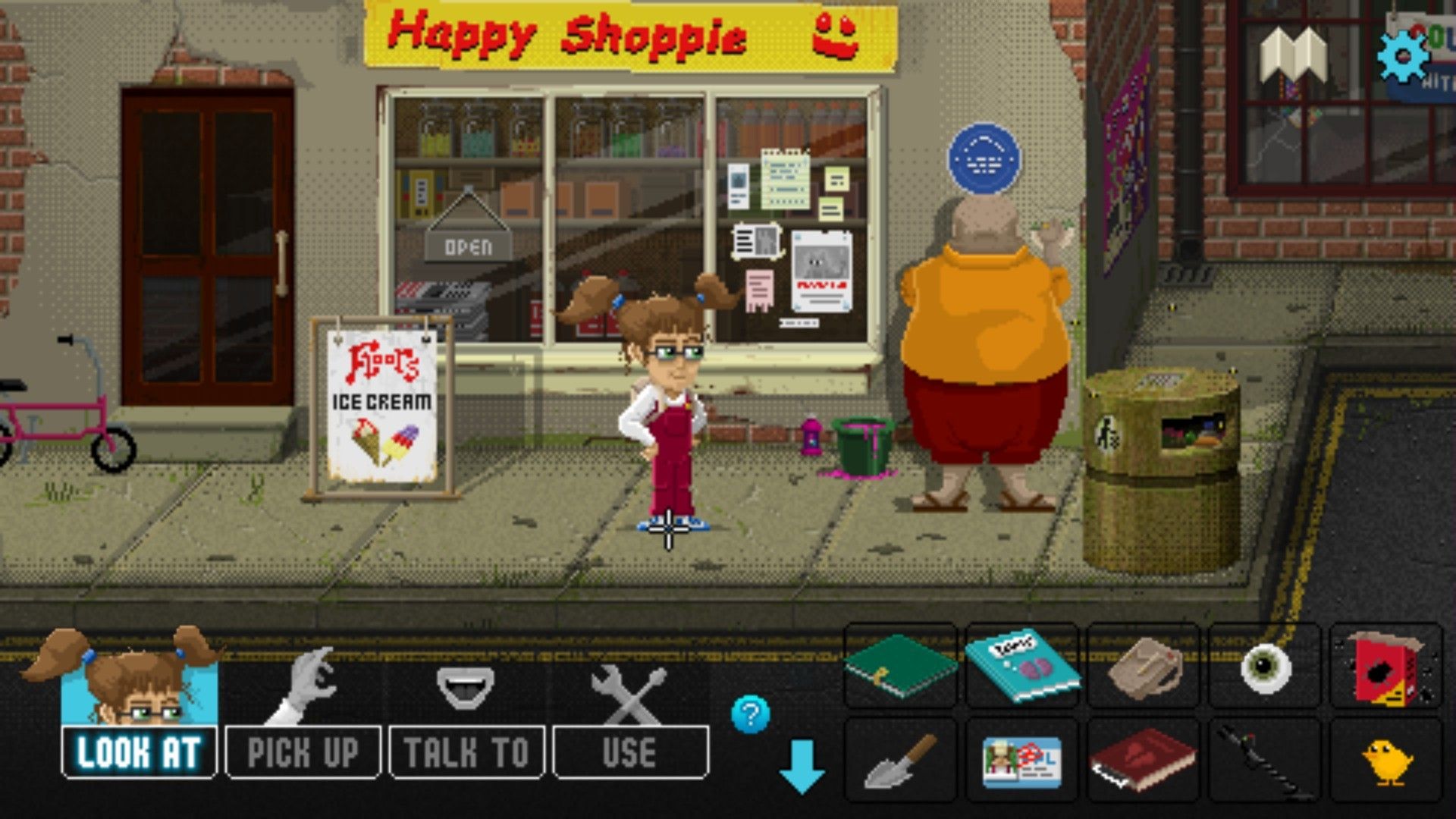 Lucy Dreaming Shopkeeper with graffiti