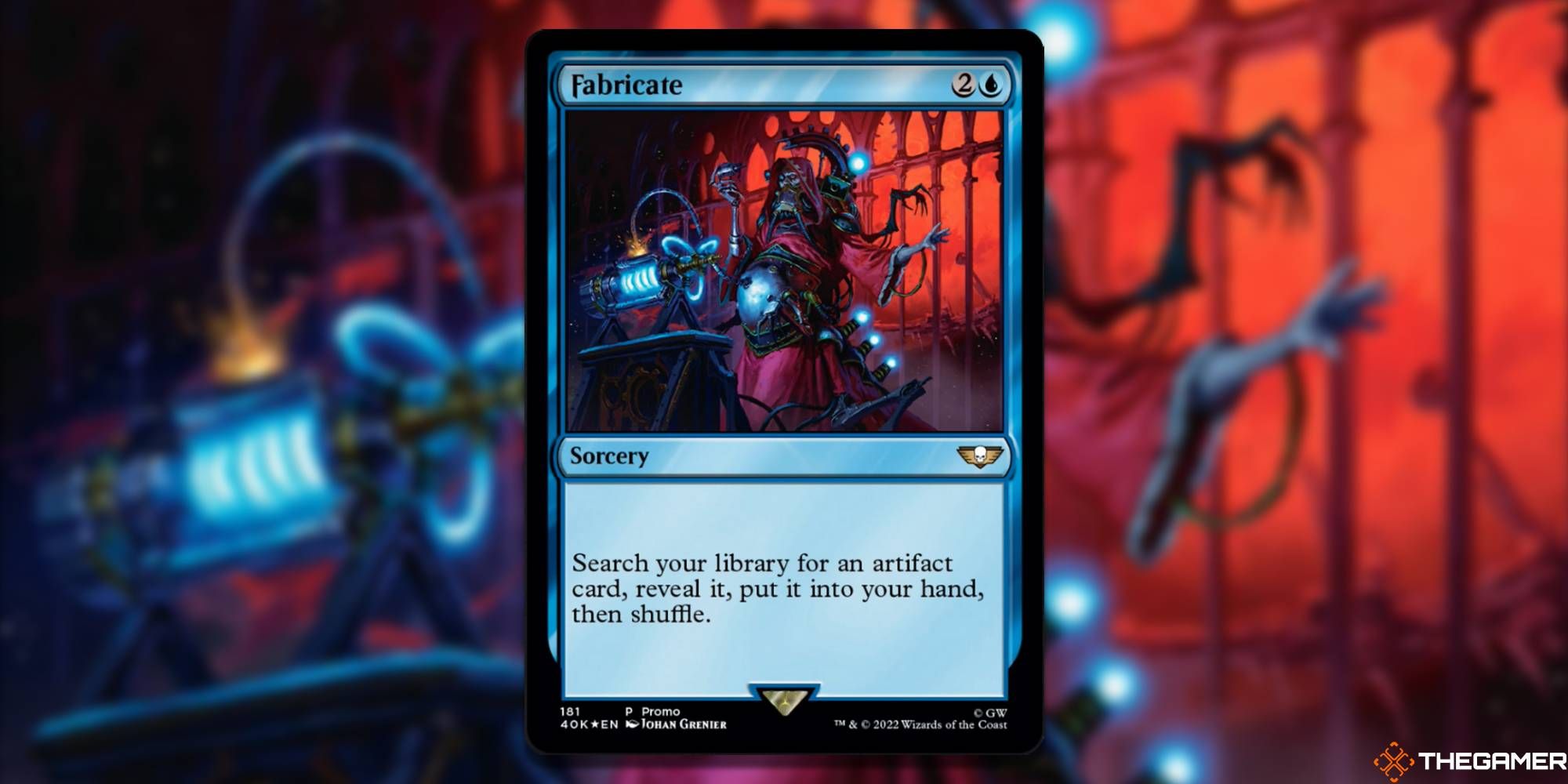 Image of the Fabricate card in Magic: The Gathering, with art by Warren Mahy