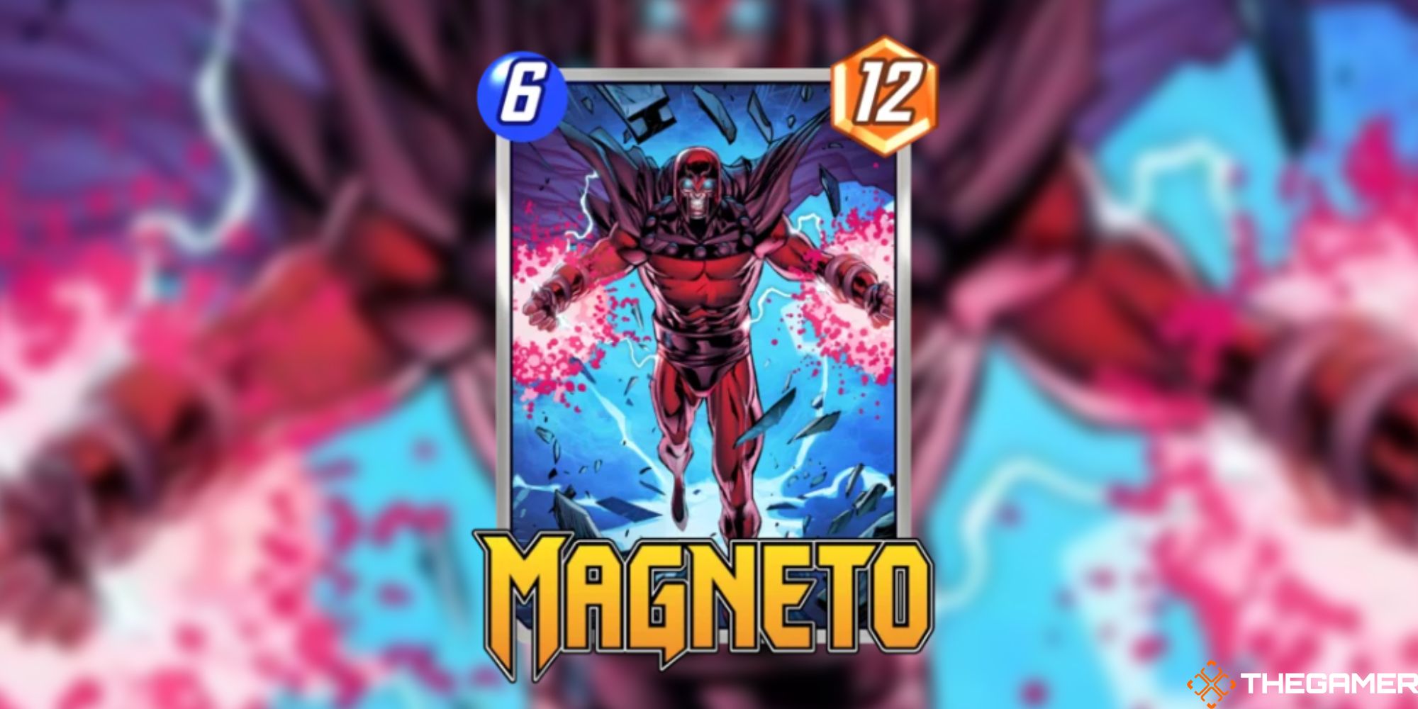 Marvel Snap – Magneto auf einem unscharfen Hintergrund