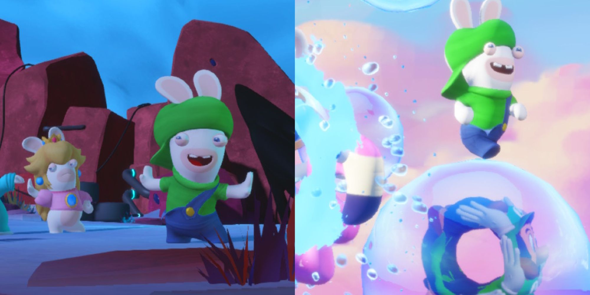 Mario Rabbids Sparks of Hope Rabbid Luigi Landing and Walking on Bubble