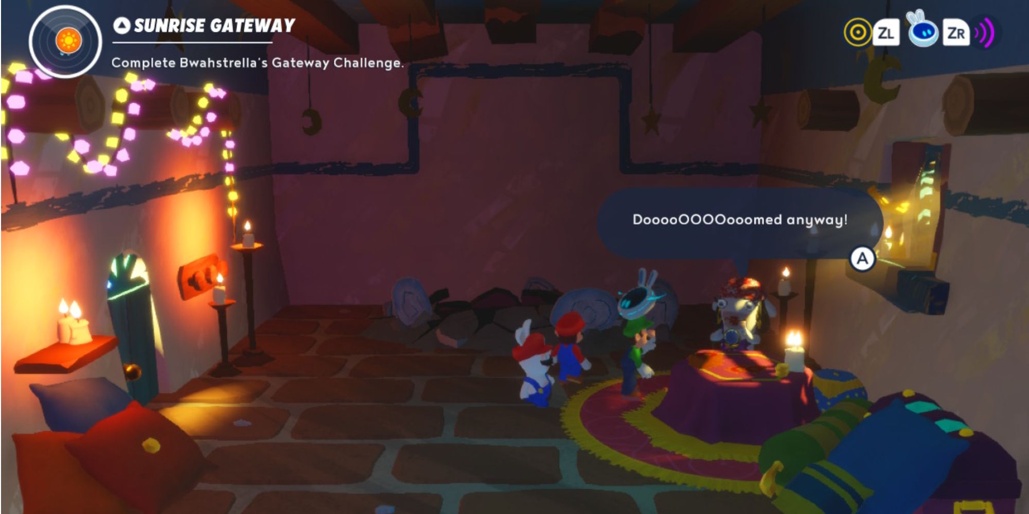 Mario Rabbids Sparks of Hope Sunrise Gateway Side Quest Luigi Mario Rabbid Mario Talk To Bwahstrella