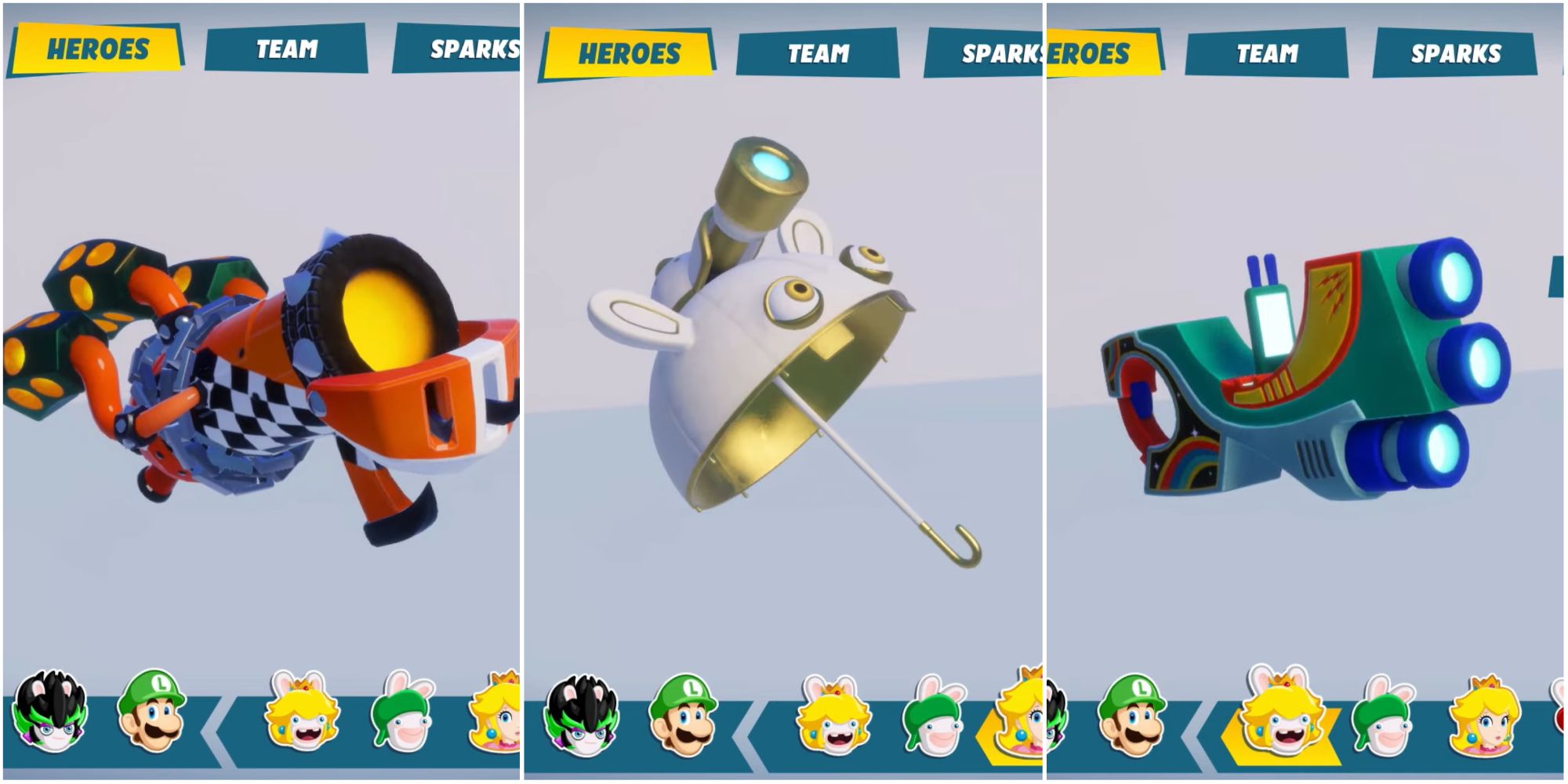 Mario Rabbids Sparks of Hope Weapon Skins Featured Speedway Bowzooka Gleaming Boom-Brella Vintage Triple Troll