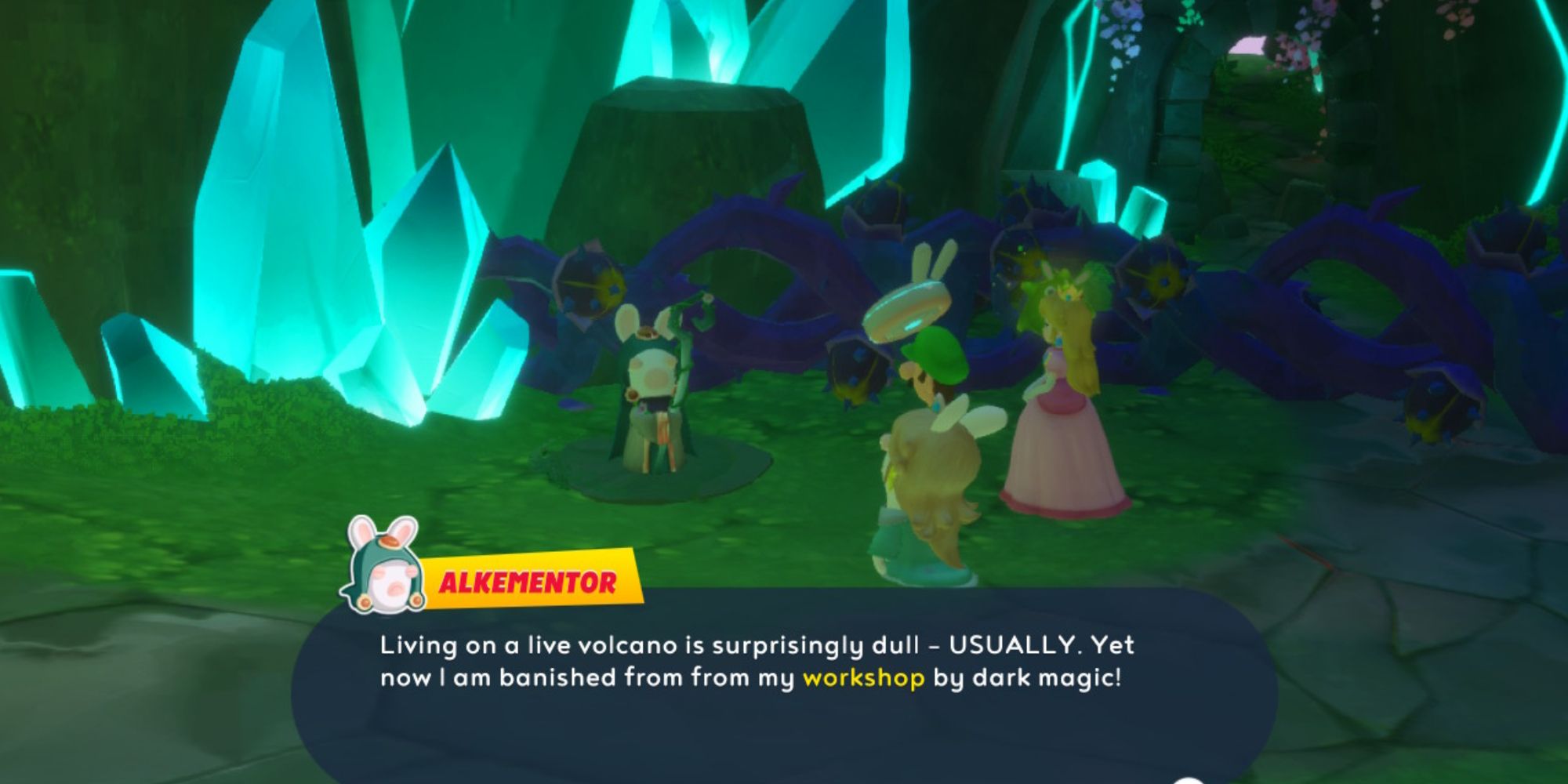 Mario Rabbids Sparks of Hope Wizard Alkementor Dialogue with Party