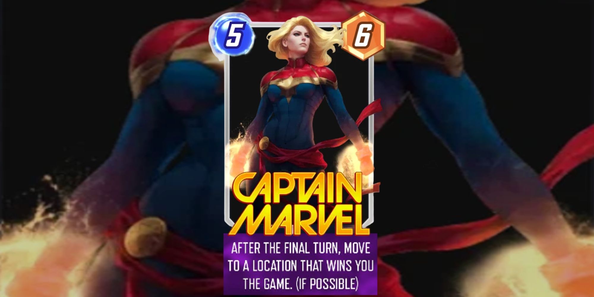 Marvel Snap - Captain Marvel Card on a blurred background