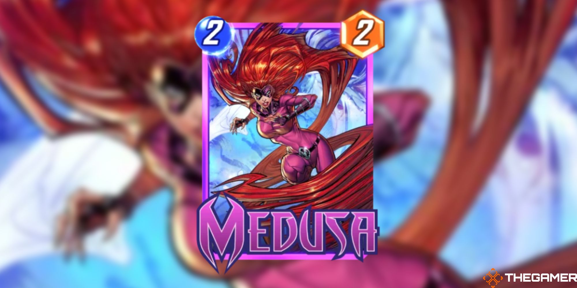 Marvel Snap - Medusa on a blurred background