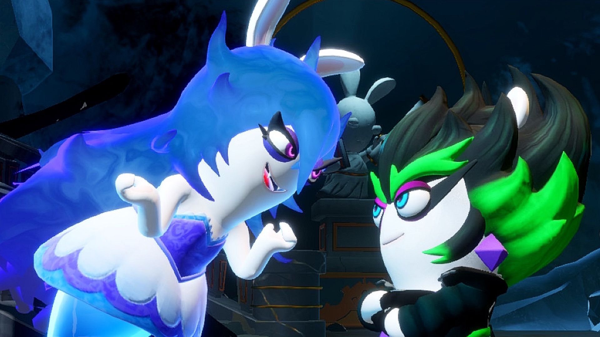 Edge and Midnite have a stare-down before the heroes battle her in Sparks of Hope