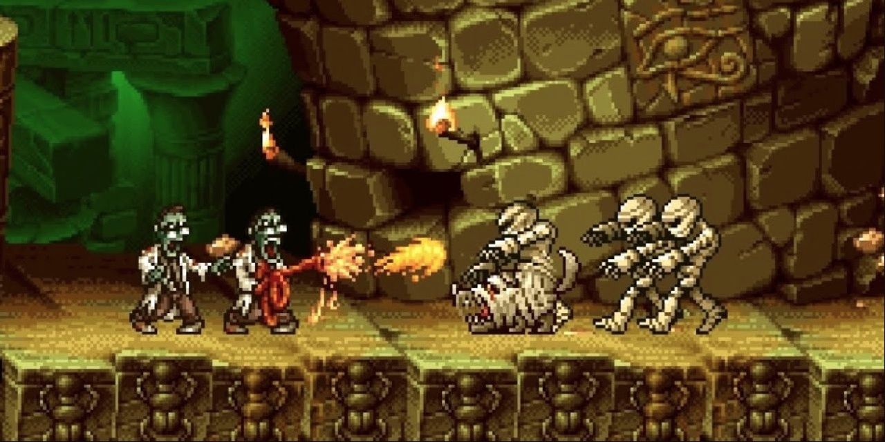 Zombies, Mummies, and Dog Mummies from metal slug in an Egyptian temple