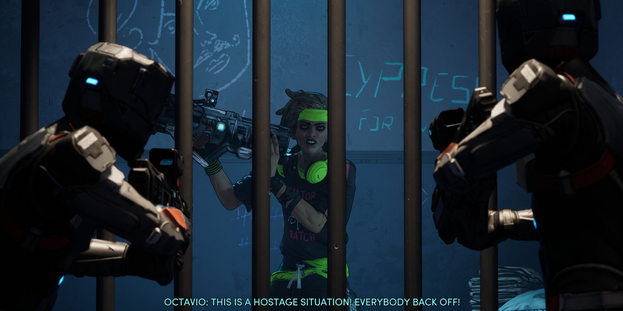 New Tales From The Borderlands Screenshot Of Octavio Holding Himself Hostage