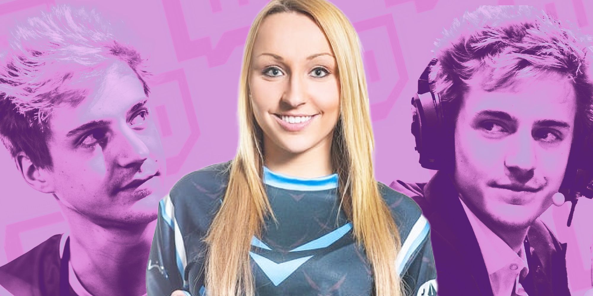 jessica blevins on a background of two of ninja's headshots