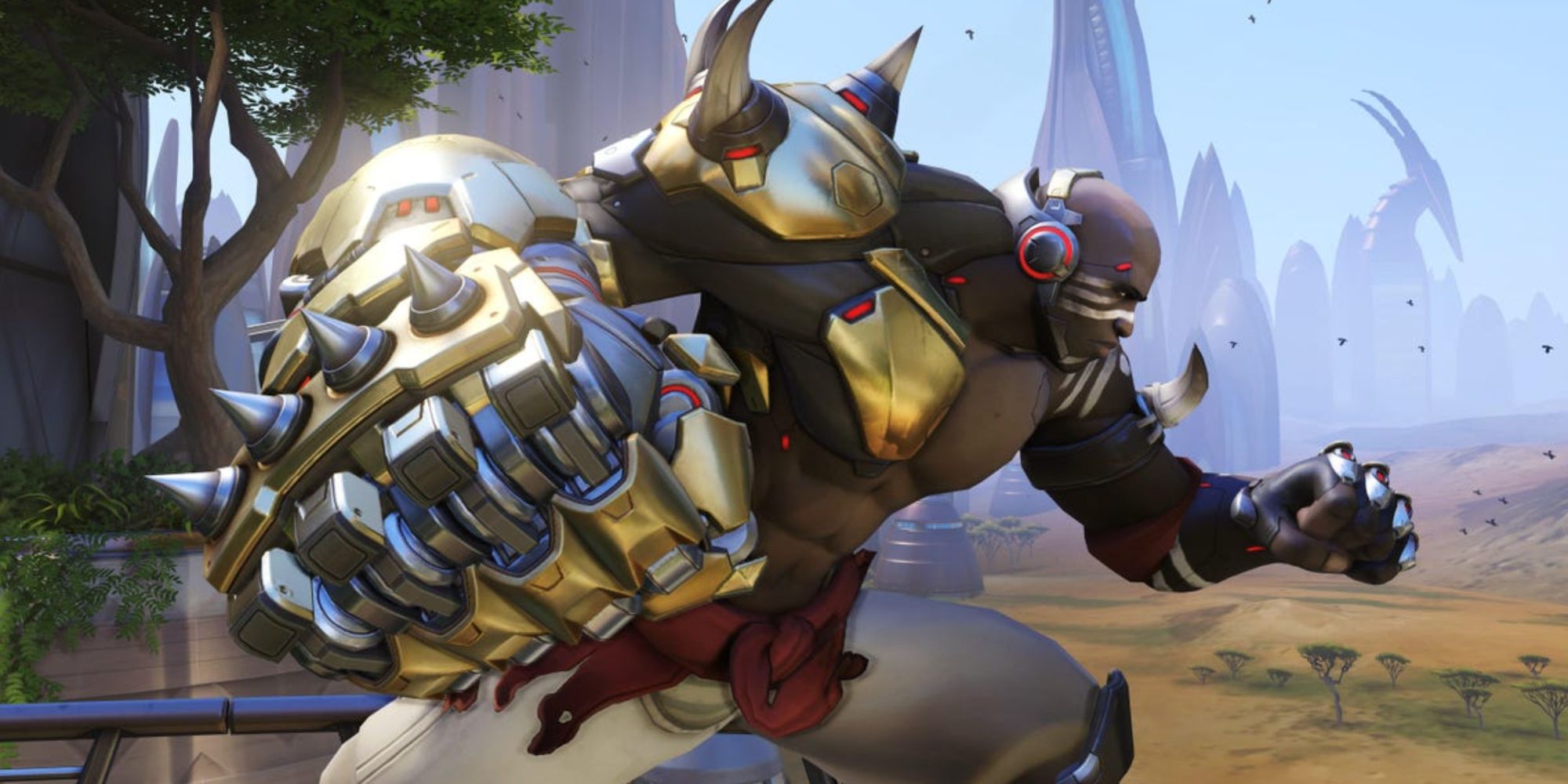 Doomfist in Overwatch 2 pose with large brass spiked knuckle